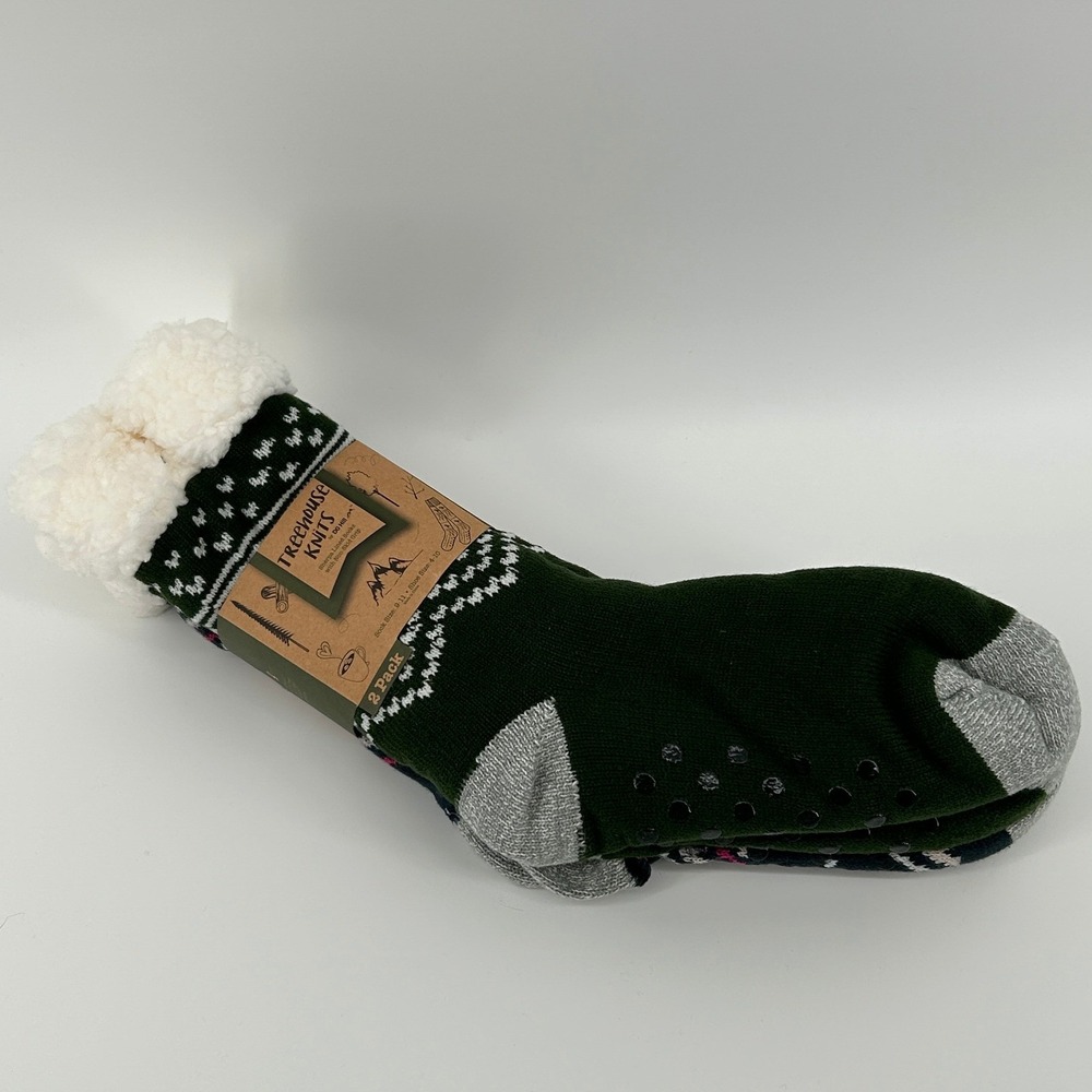 Treehouse Knits Womens Sherpa Lined Cozy Cabin Socks 2 Pack‎ 4-10 Fair Isle NWT